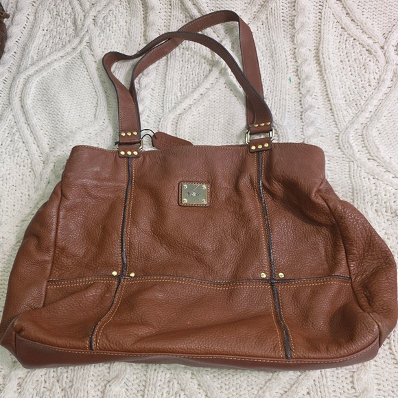 liz & co. Handbags - Liz & Co Leather Tote Bag Brown Pebbled Studded Women Large Good